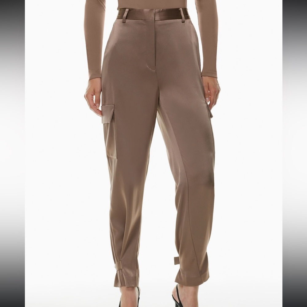 Aritzia Refined Silk Cargo Pant in Grey Taupe NWT